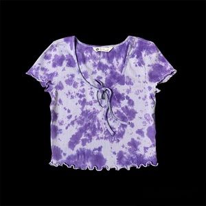 Tie Dye Hand Dyed Scrunch Ribbed Crop Top Lavender & Grape Purples Size S
